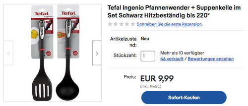 Tefal INGENIO K2060814 Pfannenwender + Tafel K2060114 Suppenkelle Set - jetzt 56% billiger