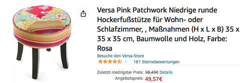 Versa 19500240 Pink Patchwork Hocker, 35 cm hoch - jetzt 11% billiger
