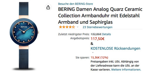 BERING 11429-367 Ceramic Collection Damen Armbanduhr in Blau (29 mm Gehäuse, 10 mm Armband) BERING 11429-367 Ceramic Collection Damen Armbanduhr in Blau (29 mm Gehäuse, 10 mm Armband)