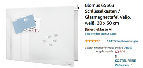 Blomus 65363 Schlüsselkasten / Glasmagnettafel "Velio",  20 x 30 cm - jetzt 9% billiger Blomus 65363 Schlüsselkasten / Glasmagnettafel "Velio",  20 x 30 cm - jetzt 9% billiger