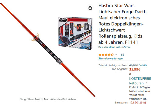 Hasbro F1141 Star Wars Lightsaber Forge Darth Maul Lichtschwert Hasbro F1141 Star Wars Lightsaber Forge Darth Maul Lichtschwert