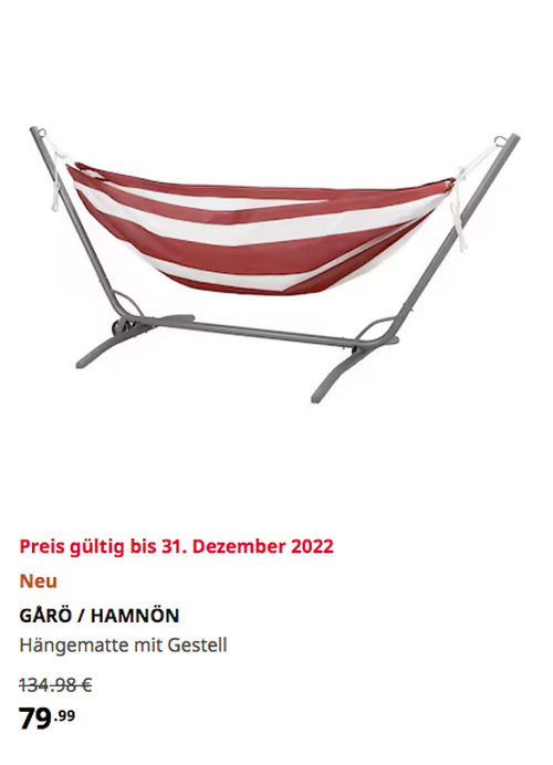 IKEA Berlin-Tempelhof - GÅRÖ / HAMNÖN Hängematte mit Gestell, grau/rot/weiß, 301 cm lang IKEA Berlin-Tempelhof - GÅRÖ / HAMNÖN Hängematte mit Gestell, grau/rot/weiß, 301 cm lang