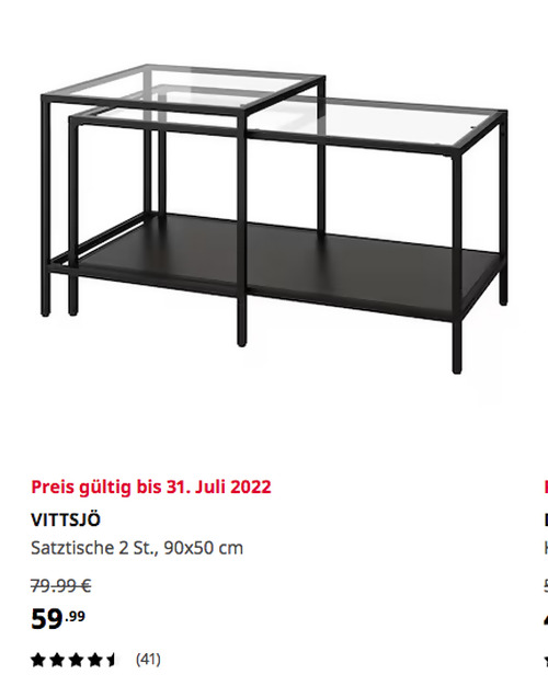 IKEA Hamburg-Moorfleet - VITTSJÖ Satztische 2 St., schwarzbraun/Glas, 90x50 cm  - jetzt 25% billiger