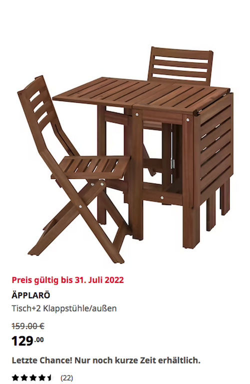 IKEA Kaarst - ÄPPLARÖ Tisch+2 Klappstühle/außen, braun las., massive Akazie IKEA Kaarst - ÄPPLARÖ Tisch+2 Klappstühle/außen, braun las., massive Akazie