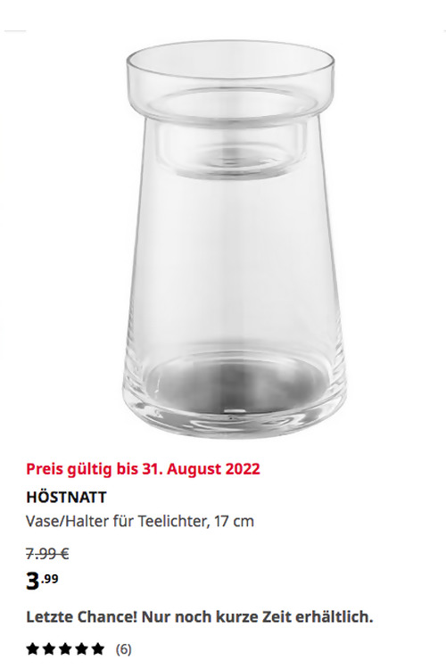 IKEA Oldenburg - HÖSTNATT Vase/Halter für Teelichter, Glas, 17 cm IKEA Oldenburg - HÖSTNATT Vase/Halter für Teelichter, Glas, 17 cm