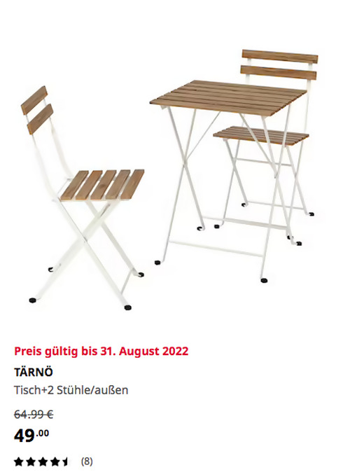 IKEA Wuppertal - TÄRNÖ Tisch+2 Stühle/außen, weiß/hellbraun lasiert IKEA Wuppertal - TÄRNÖ Tisch+2 Stühle/außen, weiß/hellbraun lasiert
