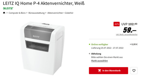 LEITZ IQ Home P-4 Aktenvernichter, bis zu 6 DIN-A4-Seiten auf einmal LEITZ IQ Home P-4 Aktenvernichter, bis zu 6 DIN-A4-Seiten auf einmal