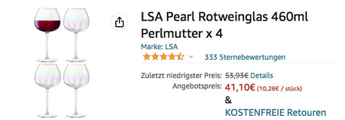 LSA Pearl 460ml Perlmutter Rotweinglas 4er Set LSA Pearl 460ml Perlmutter Rotweinglas 4er Set