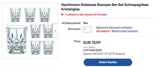 Nachtmann NOBLESSE 8er Stamper-Set, 55 ml - jetzt 16% billiger Nachtmann NOBLESSE 8er Stamper-Set, 55 ml - jetzt 16% billiger