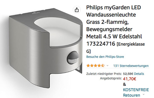 Philips 173224716 myGarden LED Wandaussenleuchte "Grass" mit Bewegungsmelder, 2-flammig Philips 173224716 myGarden LED Wandaussenleuchte "Grass" mit Bewegungsmelder, 2-flammig