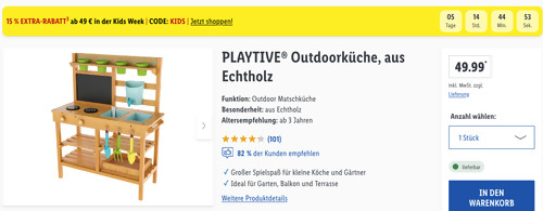 PLAYTIVE Outdoorküche aus Echtholz, ca. B 77 x H 95 x T 32 cm PLAYTIVE Outdoorküche aus Echtholz, ca. B 77 x H 95 x T 32 cm