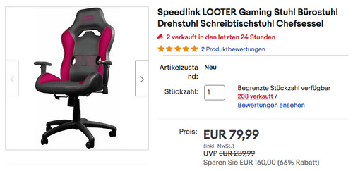 Speedlink LOOTER Gaming Stuhl in Schwarz/Pink (Kunstleder, 2D-verstellbare Armlehnen) Speedlink LOOTER Gaming Stuhl in Schwarz/Pink (Kunstleder, 2D-verstellbare Armlehnen)