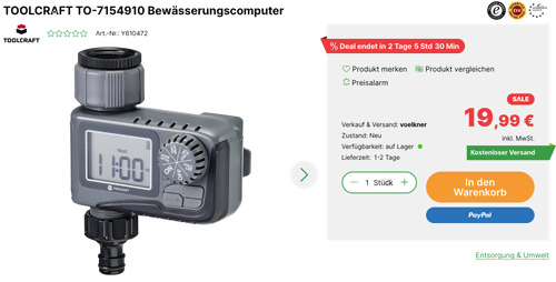 TOOLCRAFT TO-7154910 Bewässerungscomputer, 1 - 239 min Bewässerungsdauer TOOLCRAFT TO-7154910 Bewässerungscomputer, 1 - 239 min Bewässerungsdauer