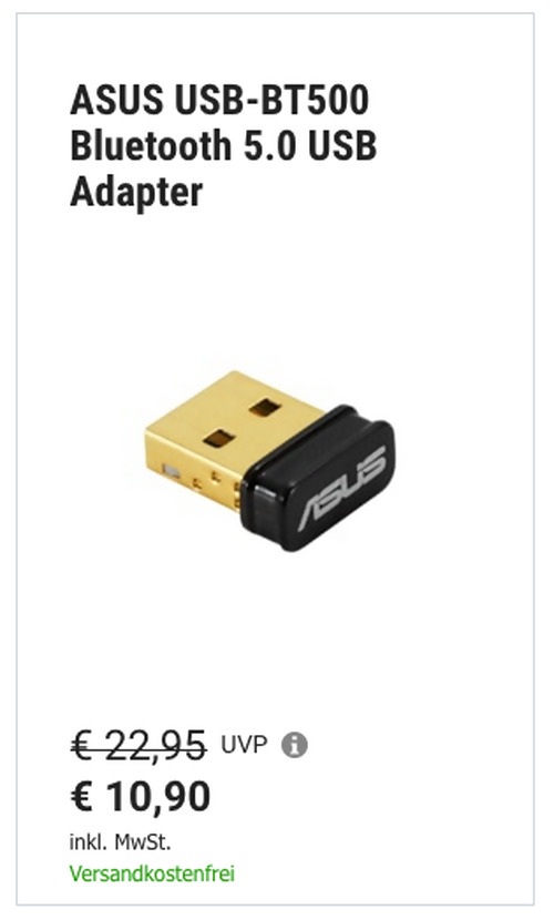 ASUS USB-BT500 Bluetooth 5.0 USB Adapter, USB 2.0 Schnittstelle ASUS USB-BT500 Bluetooth 5.0 USB Adapter, USB 2.0 Schnittstelle