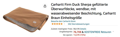 Carhartt Firm Duck Sherpa gefütterte Überwurfdecke/Hundedecke in Braun Carhartt Firm Duck Sherpa gefütterte Überwurfdecke/Hundedecke in Braun