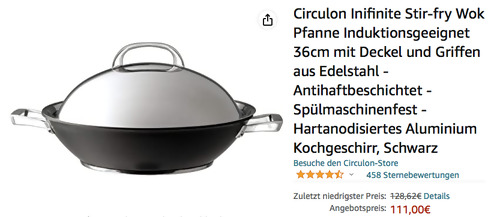 Circulon 36cm Inifinite Stir-fry Wok Pfanne mit Deckel - jetzt 14% billiger Circulon 36cm Inifinite Stir-fry Wok Pfanne mit Deckel - jetzt 14% billiger