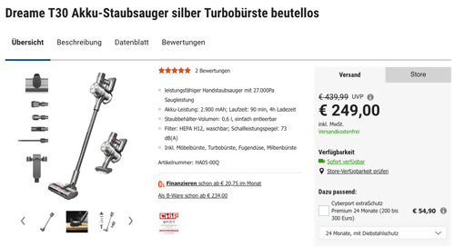 Dreame T30 Akku-Staubsauger (27.000Pa Saugleistung, inkl. Turbobürste) Dreame T30 Akku-Staubsauger (27.000Pa Saugleistung, inkl. Turbobürste)