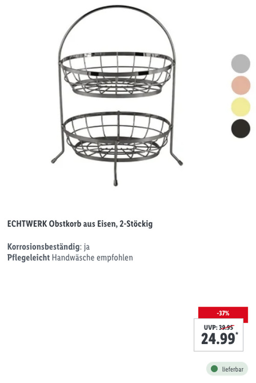 ECHTWERK 2-Stöckiger Eisen-Obstkorb, versch. Farben - jetzt 10% billiger ECHTWERK 2-Stöckiger Eisen-Obstkorb, versch. Farben - jetzt 10% billiger
