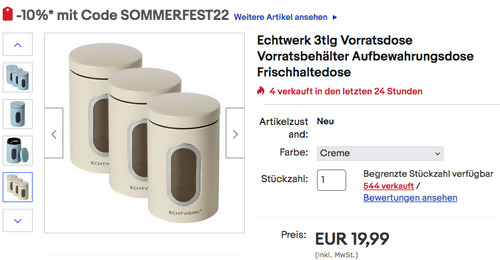 Echtwerk 3tlg. 17,5 cm Vorratsdose-Set, versch. Farben - jetzt 10% billiger