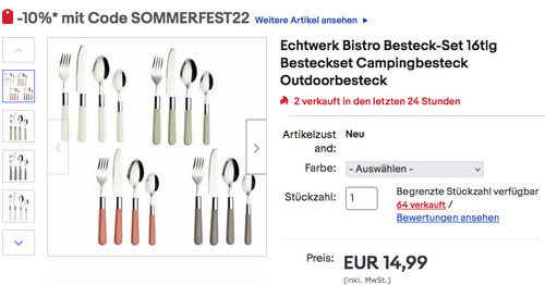 Echtwerk Bistro Besteck-Set 16tlg., versch. Farben - jetzt 18% billiger