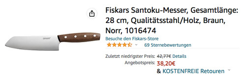 Fiskars 1016474 Santoku-Messer Norr, 16 cm Klingenlänge Fiskars 1016474 Santoku-Messer Norr, 16 cm Klingenlänge