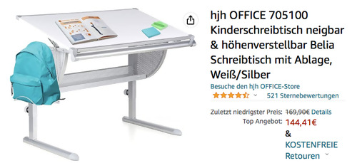hjh OFFICE 705100 80 x 50 cm Kinderschreibtisch "Belia" in Weiß/Silber, neigbar & höhenverstellbar hjh OFFICE 705100 80 x 50 cm Kinderschreibtisch "Belia" in Weiß/Silber, neigbar & höhenverstellbar