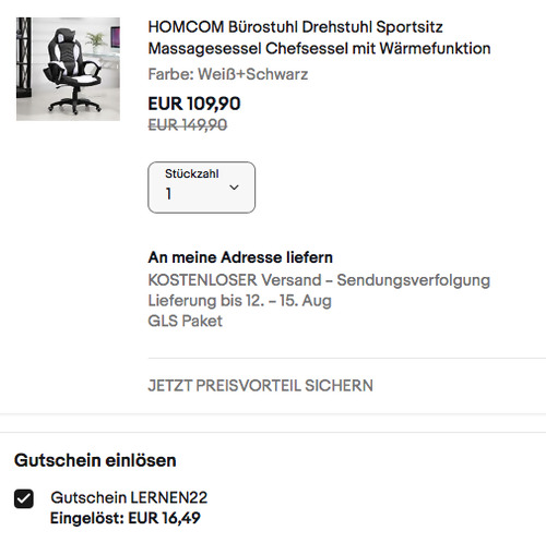 HOMCOM 921-019WT Bürostuhl mit Massage und Wärmefunktion HOMCOM 921-019WT Bürostuhl mit Massage und Wärmefunktion
