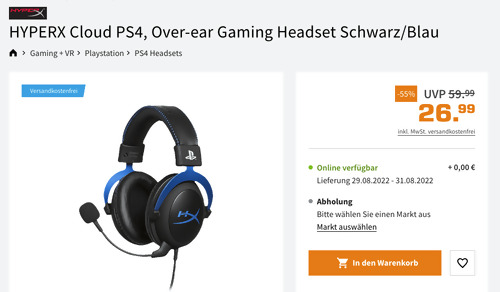 HYPERX Cloud PS4 Over-ear Gaming Headset in Schwarz/Blau HYPERX Cloud PS4 Over-ear Gaming Headset in Schwarz/Blau