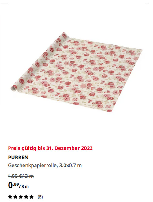 IKEA Berlin-Tempelhof - PURKEN Geschenkpapierrolle, Blüten/Blätter, 3.0x0.7 m IKEA Berlin-Tempelhof - PURKEN Geschenkpapierrolle, Blüten/Blätter, 3.0x0.7 m