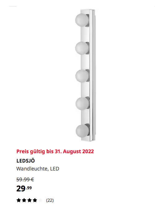 IKEA Bielefeld - LEDSJÖ Wandleuchte, LED, Edelstahl, 9 W, 60 cm lang  - jetzt 50% billiger