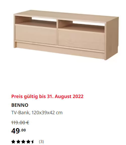 IKEA Braunschweig - BENNO TV-Bank, Birkenfurnier, 120x39x42 cm IKEA Braunschweig - BENNO TV-Bank, Birkenfurnier, 120x39x42 cm