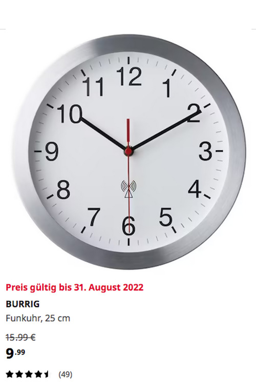 IKEA Braunschweig - BURRIG Funkuhr, 25 cm, Aluminium - jetzt 38% billiger IKEA Braunschweig - BURRIG Funkuhr, 25 cm, Aluminium - jetzt 38% billiger