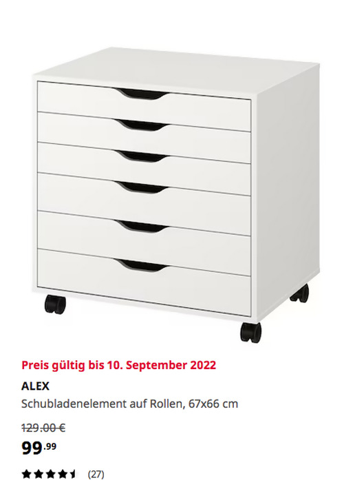 IKEA Ludwigsburg - ALEX Schubladenelement auf Rollen, weiß, 67x66 cm IKEA Ludwigsburg - ALEX Schubladenelement auf Rollen, weiß, 67x66 cm