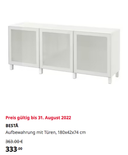 IKEA Osnabrück - BESTÅ Aufbewahrung mit Türen, weiß/Glassvik/Stubbarp Frostglas weiß, 180x42x74 cm IKEA Osnabrück - BESTÅ Aufbewahrung mit Türen, weiß/Glassvik/Stubbarp Frostglas weiß, 180x42x74 cm
