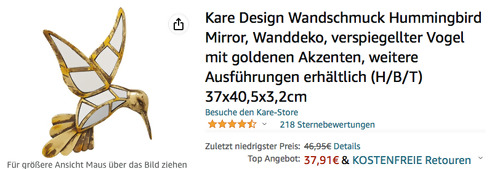 Kare Design Hummingbird Mirror Wanddeko Kare Design Hummingbird Mirror Wanddeko