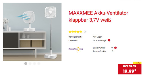 MAXXMEE 3,7V Akku-Ventilator, weiß (klappbar, 3 Geschwindigkeitsstufen) MAXXMEE 3,7V Akku-Ventilator, weiß (klappbar, 3 Geschwindigkeitsstufen)