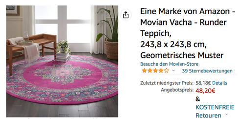 Movian Vacha - 243,8 cm Runder Teppich in Fuchsia - jetzt 17% billiger
