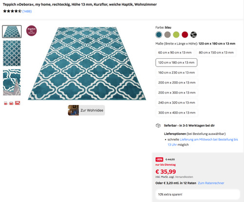 my home 120 x 180 cm Teppich "Debora", versch. Farben - jetzt 10% billiger my home 120 x 180 cm Teppich "Debora", versch. Farben - jetzt 10% billiger