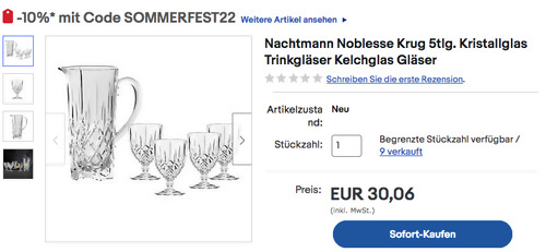 Nachtmann Noblesse 5tlg. Krug-Set, Kristallglas - jetzt 10% billiger