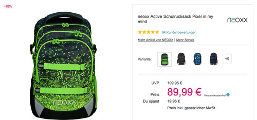neoxx Active Schulrucksack Pixel in my mind, 24 x 31 x 45,5 cm neoxx Active Schulrucksack Pixel in my mind, 24 x 31 x 45,5 cm