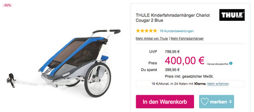 THULE Kinderfahrradanhänger Chariot Cougar 2 Blue, max. 45 kg Tragfähigkeit THULE Kinderfahrradanhänger Chariot Cougar 2 Blue, max. 45 kg Tragfähigkeit