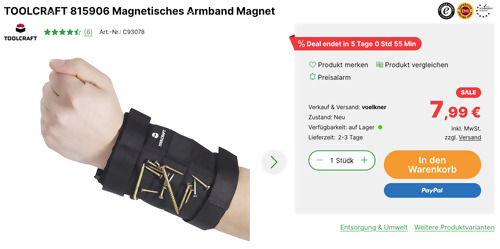 TOOLCRAFT 815906 Magnetisches Werkzeug-Armband, 14 cm breit TOOLCRAFT 815906 Magnetisches Werkzeug-Armband, 14 cm breit