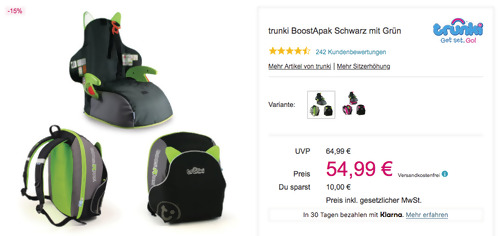 trunki BoostApak Kinderrucksack mit integriertem Kindersitz in Schwarz/Grün oder Schwarz/Pink trunki BoostApak Kinderrucksack mit integriertem Kindersitz in Schwarz/Grün oder Schwarz/Pink