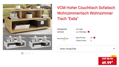 VCM Couchtisch/Wohnzimmertisch "Esila", versch. Farben (40 x 80 x 50 cm, Holzstruktur-Nachbildung) VCM Couchtisch/Wohnzimmertisch "Esila", versch. Farben (40 x 80 x 50 cm, Holzstruktur-Nachbildung)
