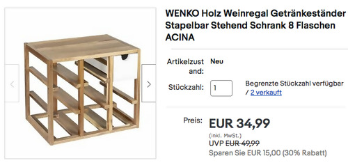 WENKO 50753800 Holz Weinregal ACINA für 8 Flaschen (33.5 x 29 x 24 cm, Akazien-Holz) WENKO 50753800 Holz Weinregal ACINA für 8 Flaschen (33.5 x 29 x 24 cm, Akazien-Holz)