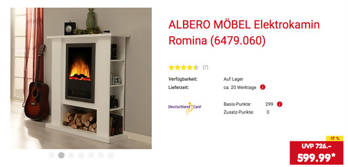 ALBERO MÖBEL Elektrokamin "Romina" in Weiß (1000 W oder 2000 W, ca. B 104 x H 112 x T 30) ALBERO MÖBEL Elektrokamin "Romina" in Weiß (1000 W oder 2000 W, ca. B 104 x H 112 x T 30)
