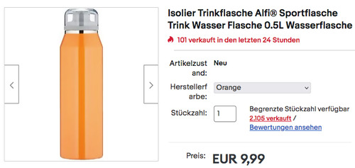 Alfi 0.5L Isolierflasche Trinkflasche in Orange - jetzt 41% billiger