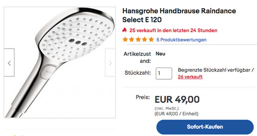 Hansgrohe 26520400 Handbrause Raindance Select E 120, 3 Strahlarten - jetzt 17% billiger