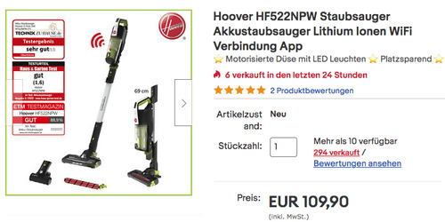 Hoover HF522NPW Akku-Staubsauger (bis zu 40 Min. Laufzeit, Motorisierte Düse mit LED Leuchten) Hoover HF522NPW Akku-Staubsauger (bis zu 40 Min. Laufzeit, Motorisierte Düse mit LED Leuchten)