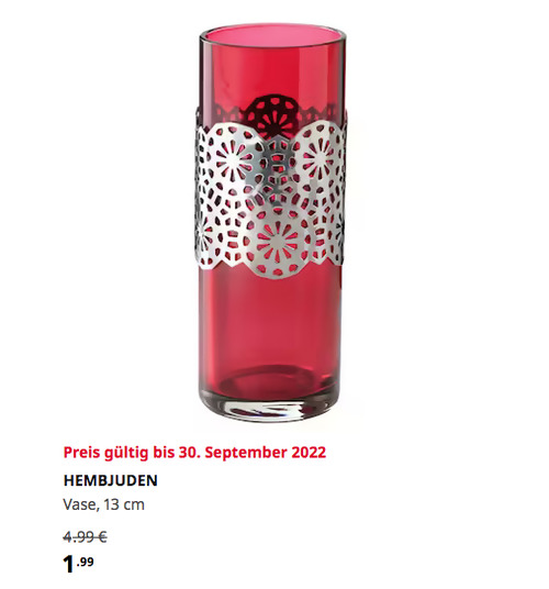 IKEA Braunschweig - HEMBJUDEN Vase, rot/silberfarben, 13 cm  - jetzt 60% billiger